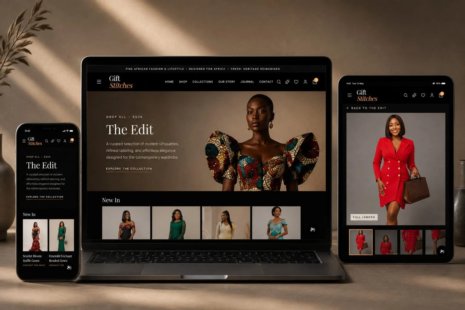 Gift Stitches 'The Edit' collection page across devices